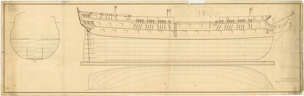 Sketch of a prison hulk ship by William Rule